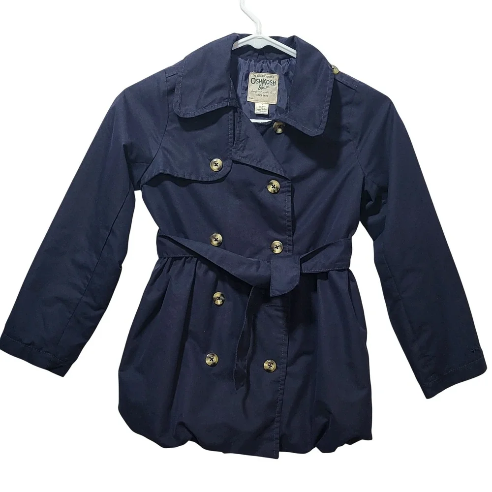 OshKosh Bgosh Girls Navy Blue Double Breasted Belted Trench Coat Size‎ 8